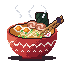 A pixel art ramen bowl with eggs, noodles and nori